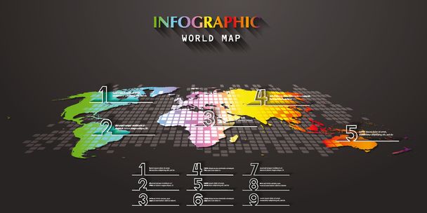 Infographic colorful world map with web icons - Vetor, Imagem