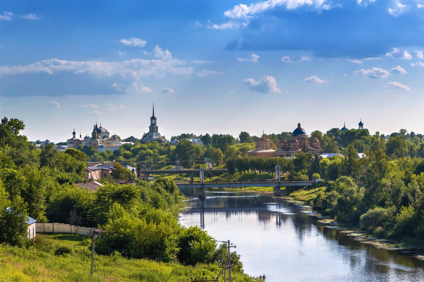 View of Torzhok with Tvertsa River in summer, Russia - Photo, Image
