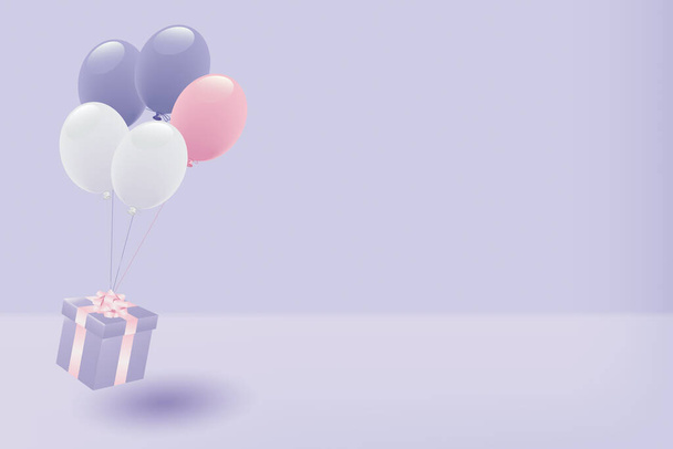 Pastel balões coloridos e caixa de presente - Vetor, Imagem