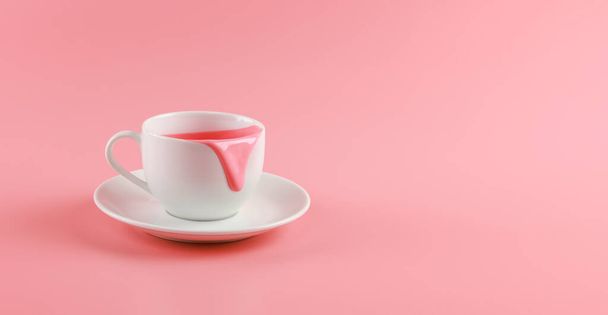 stain cup of pink strawberry milk, drink and beverage - Photo, Image