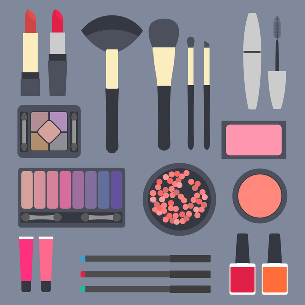 flache moderne Design-Kollektion von Kosmetik Make-up - Vektor, Bild