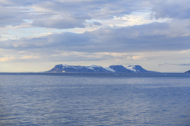 Arctic landscape in summer time. Franz Jozef Land archipelago. Flora cape, Gukera island. Rubini Rock. - Photo, image