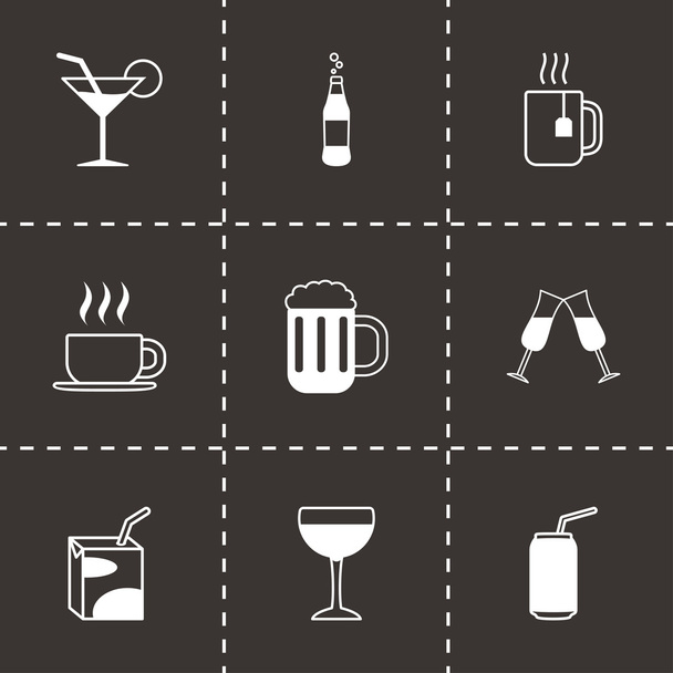 Vector black beverages icons set - Вектор,изображение