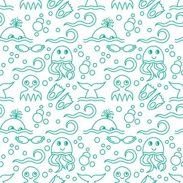 Doodle diving seamless pattern isolated on white. Hand drawn sketch. Vector stock iillustration. EPS 10 - Vector, Image