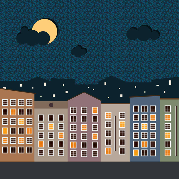 Colorful City At Night Concept. - Vector, Imagen
