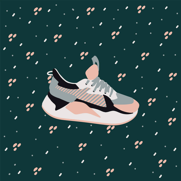 Bright sneakers poster. Cartoon sports shoes in the doodle circle. Fashionable sneakers for postcard design. - Vektor, obrázek