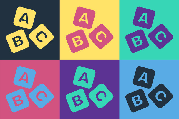 Pop art ABC blocks icon isolated on color background. Alphabet cubes with letters A,B,C. Vector - Vektör, Görsel
