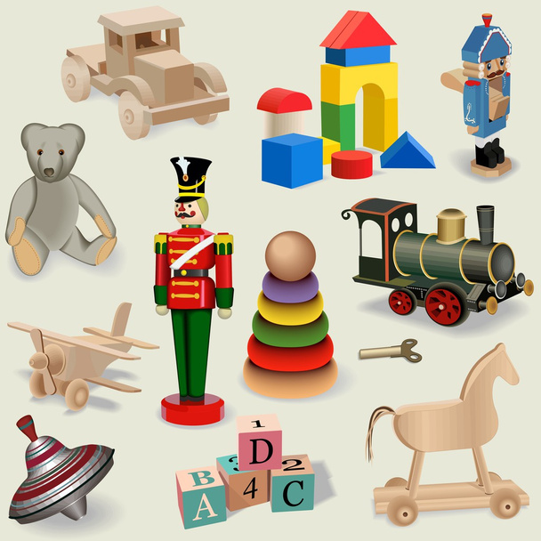 Background of realistic vintage toys - Vector, Image
