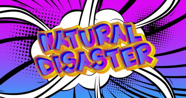 Natural Disaster. Motion poster. 4k animated Comic book word text with changing colors and font on abstract comics background. Retro pop art style. - Footage, Video
