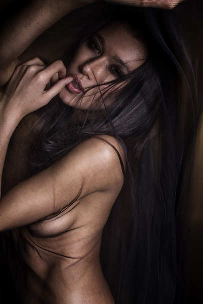 Fashion portrait of a nude brunette  - Zdjęcie, obraz