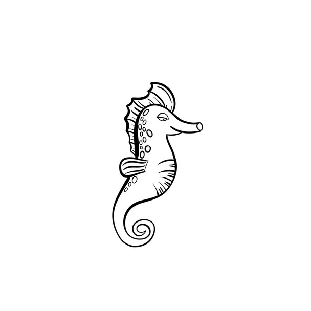 Sea Horse. Hand-drawn marine animal. Sea doodles.  - Vecteur, image
