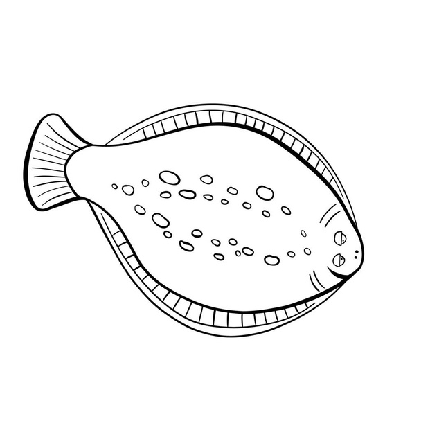  Pesce piatto del Mar Nero. Passera pianuzza in stile doodle nero - Vettoriali, immagini