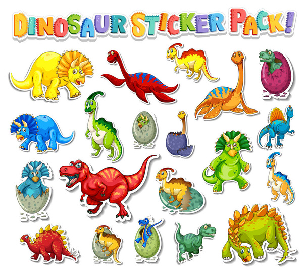 Tarra asetettu erilaisia dinosauruksia sarjakuvahahmoja kuvitus - Vektori, kuva