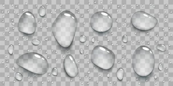 Conjunto de gotas de água transparentes realistas. Modelo isolado em um fundo transparente. Ilustração vetorial - Vetor, Imagem