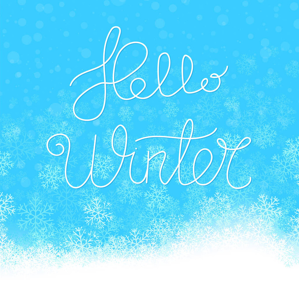 Типографический плакат Hello Winter. Ручная фраза. Надпись на фоне снежного покрова - Вектор,изображение