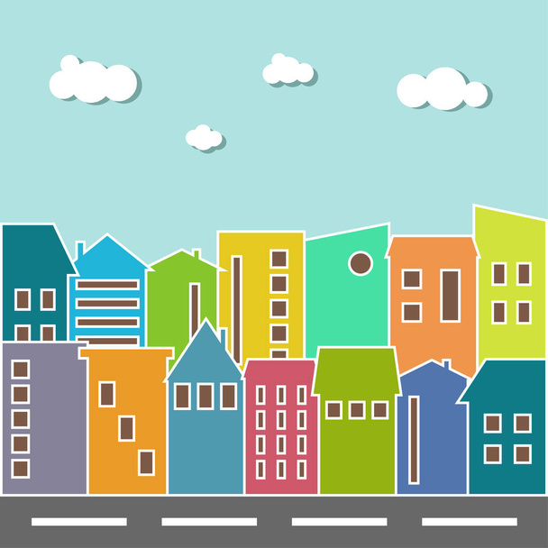 Cidade colorida, apartamentos e casas para venda / aluguel. Imóveis - Vetor, Imagem