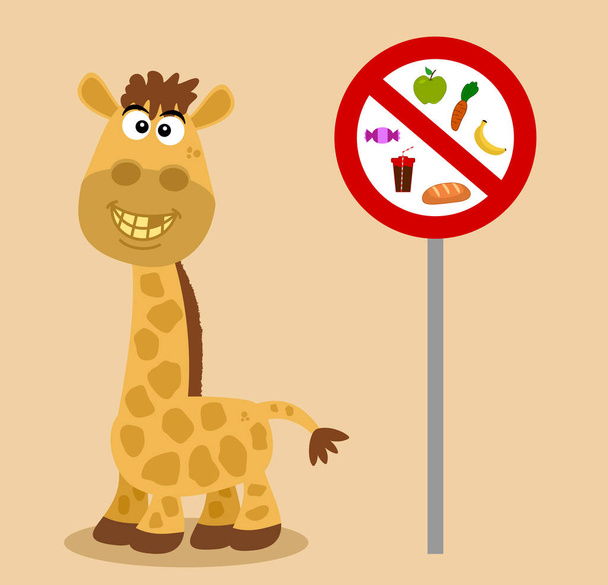 Divieto di alimentazione giraffe con segnale di avvertimento su sfondo colorato - Vettoriali, immagini