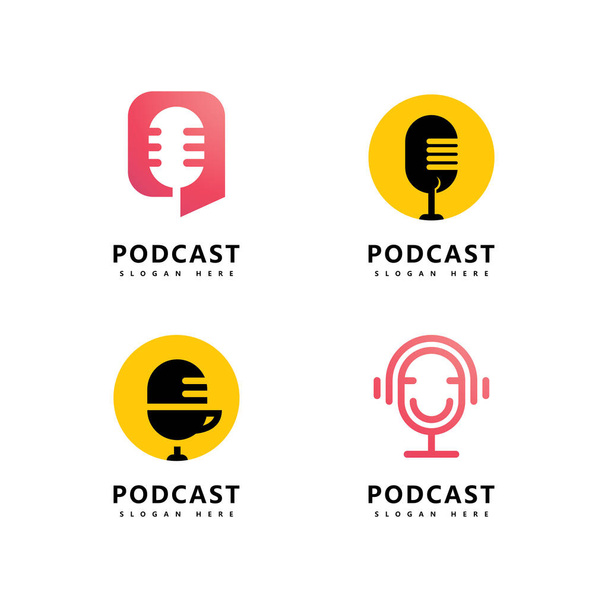 Symboles de microphone de modèle vectoriel de conception d'icône de logo de podcast - Vecteur, image