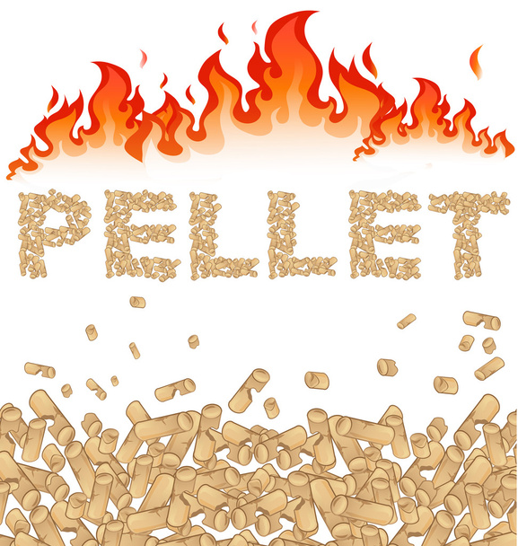 Pellet Hintergrund mit Feuer auf weiß  - Vektor, Bild