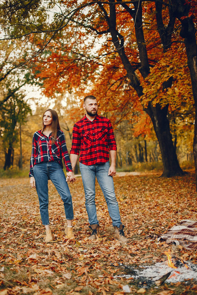 Elegant couple spend time in a autumn park - Foto, Imagem