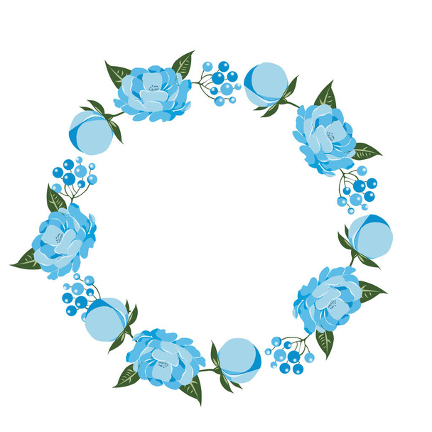 A colored wreath of blue flowers on a white background. - Zdjęcie, obraz