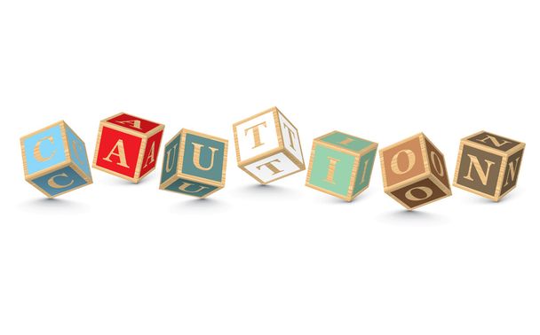Word CAUTION written with alphabet blocks - Vector, Image
