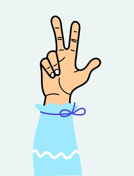 Hands showing two finger gesture. For use on textiles, packaging paper, souvenirs, printing, posters, postcards. Vector illustration. - Vector, Image
