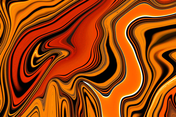 Мраморные чернила красочные. Оранжевый и черный мрамор текстура картины абстрактный фон. можно использовать для фона или обоев, Поток чернил. - Фото, изображение