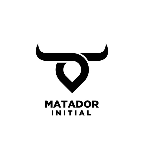 マタドール牛角頭ロゴアイコンデザインベクトルイラスト白背景 - ベクター画像
