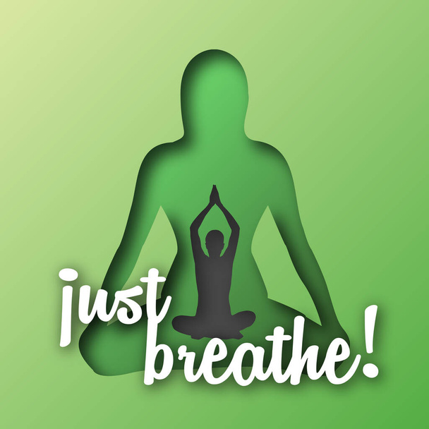 Citações de ioga e meditação em papel em camadas cortadas efeito em verde - Vetor, Imagem