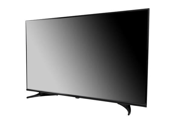 Moderno monitor vuoto di televisore a cornice larga nero su sfondo bianco isolato - Foto, immagini