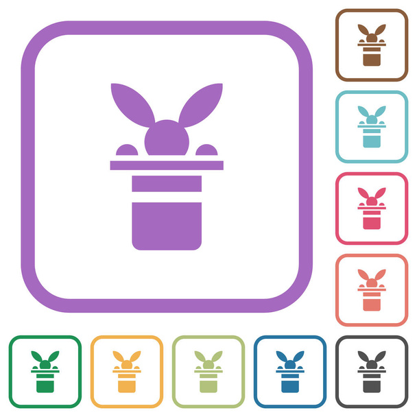Chapeau magique avec tête de lapin icônes simples dans des cadres carrés arrondis de couleur sur fond blanc - Vecteur, image