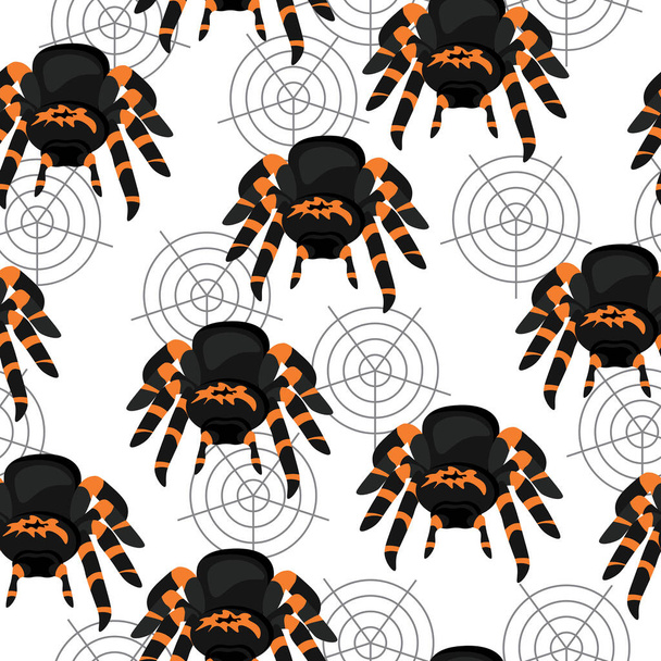tarántula patrón sin costuras araña, animal brillante con ocho patas y telaraña sobre un fondo blanco vector ilustración - Vector, imagen