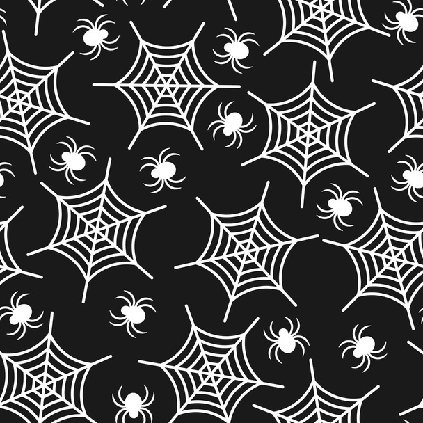 Naadloos patroon met web en spin. Halloween vakantie concept. Illustratie voor achtergrond, textiel, print, kaart, uitnodiging, behang, stof. - Vector, afbeelding