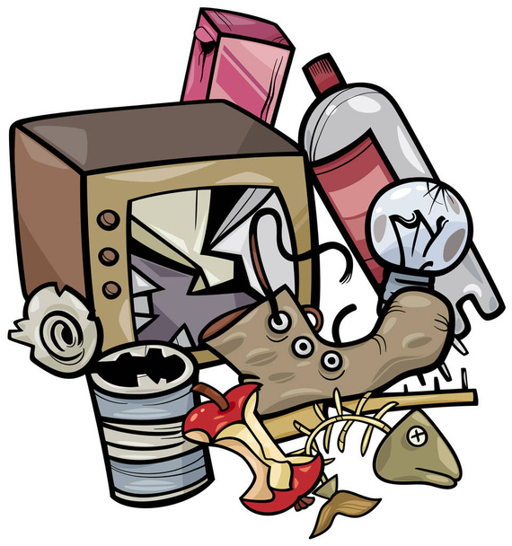 Cartoon illustration of rubbish objects clip art group - Wektor, obraz