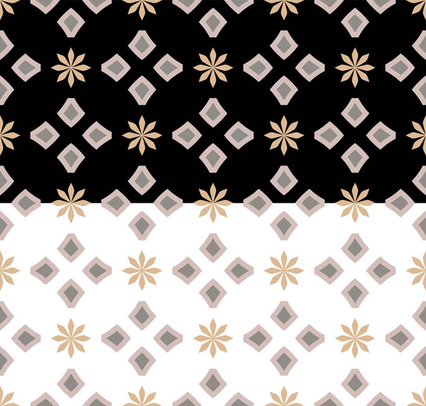 Elegant floral geometrical ornamental seamless pattern in beige colors palette. Black or white easy editable color background. Vector - Διάνυσμα, εικόνα
