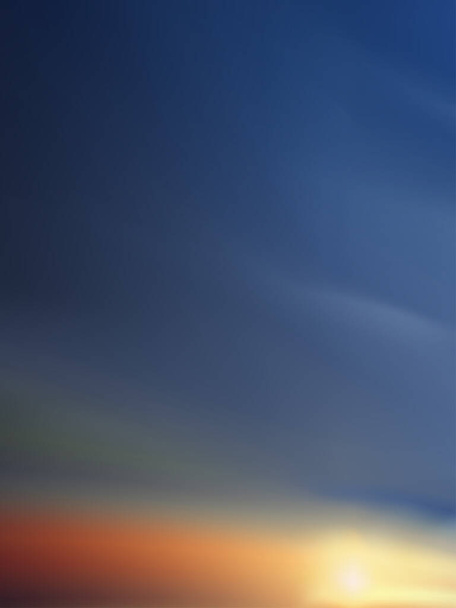 Fondo naranja, amarillo, rosa y azul del cielo, Paisaje vertical dramático del crepúsculo con puesta de sol en la noche, horizonte de malla vectorial Bandera del cielo del amanecer o la luz del sol para cuatro estaciones fondo - Vector, imagen