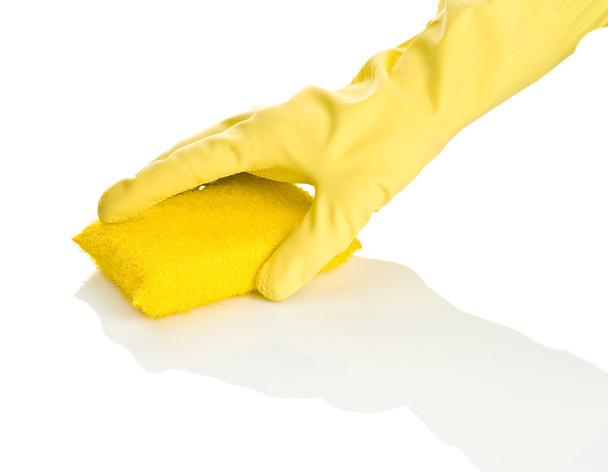 Yellow sponge with hand - Φωτογραφία, εικόνα