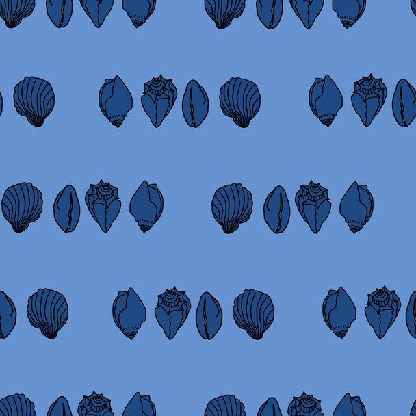 Vector Dark blue sea shells doodle background pattern - Vector, Image