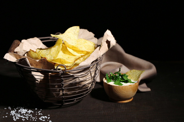 Potato chips in metal basket - Photo, image