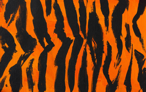 Tygr. Oranžová akrylová s černými pruhy. Abstraktní malba, koncepční textura afrických kočičích kůží, slavnostní halloweenské základní barvy. Původní fragment toho obrázku. Módní design pozadí - Fotografie, Obrázek