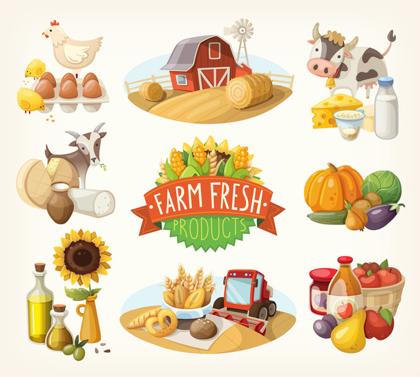 Conjunto de ilustraciones frescas de la granja
 - Vector, imagen
