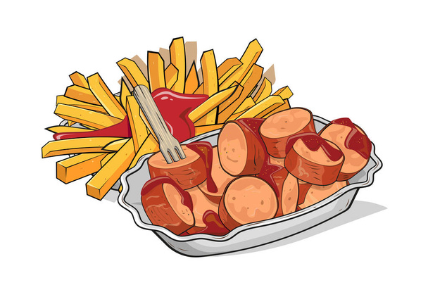 german currywurst with french fries - Vector, Image