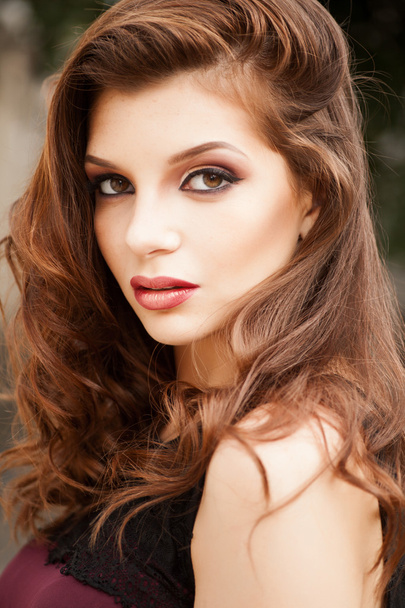 Beautiful portrait of a fashion lady outdoor, close-up shoot - Photo, Image