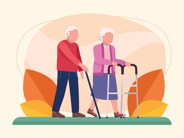 abuelos pareja caminando - Vector, imagen