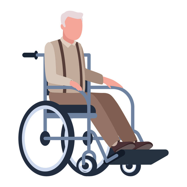 grandfather using wheelchair - Vector, Image