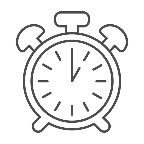 Винтажный будильник с кнопкой, 13: 00, иконка тонкой линии 1: 00 ночи, концепция времени, векторный знак часов на белом фоне, иконка стиля контура для мобильной концепции и веб-дизайна. Векторная графика. - Вектор,изображение