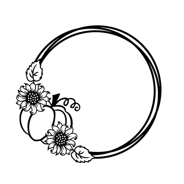 Frames with pumpkin and sunflowers is on white background. Vector illustration. - Vetor, Imagem