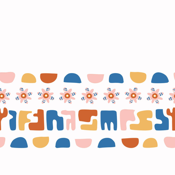 Abstrakter, verspielter Matisse-Stil ausgeschnittene Blumeneinfassung. Nahtlos moderne Sci-Collage-Einfassungen für Retro-Kids. Trendy skurrile Kind floralen Papeterie Header. Wiederholbare Vektorstreifen. - Vektor, Bild