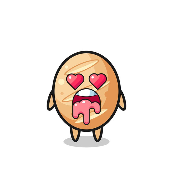 the falling in love expression of a cute french bread with heart shaped eyes , cute design - Vector, Image